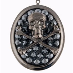 SKULL BONES RHINESTONE NECKLACE - GUN METAL